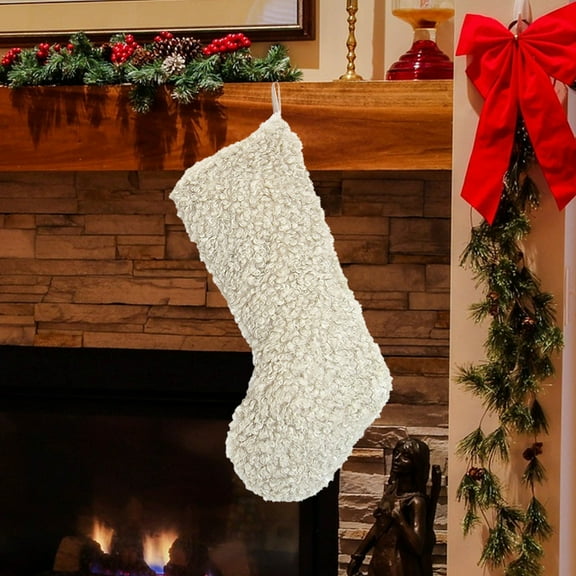 Gifts kcavykas Plush Teddy Christmas Stocking, Multi-Color Fuzzy Gift Bag, 18.9in Fireplace or Tree Hanging Socks, Soft Decorative Holiday Storage for Candy and Gifts