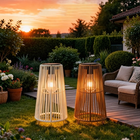 Gifts onlyliua Solar Powered Waterproof Rattan Floor Lamp Outdoor Patio Garden Solar Wicker Accent Light Weatherproof Landscape Lantern for Porch Yard Pathway Rustic Outdoor Decor