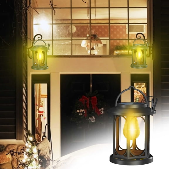 Gifts ufehgfjh 28-LED Solar Flame Lantern Wall And Floor Courtyard Light Hollow-Out Projection Weatherproof Outdoor Pillar Lamp Modern Solar-Powered Garden Accent For Patio Pathway yard lighting