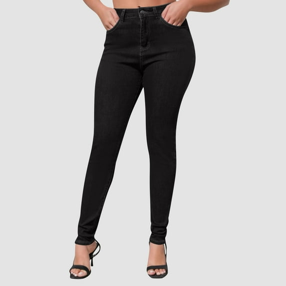 Gifts under $25 Aueoeo Butt Lifting Jeans For Women Curvy High-Rise Stretch Jeans Super Comfy Skinny Jeans S Black
