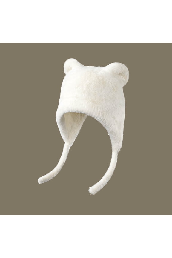 Gifts under $25 Aueoeo Unisex Faux Furs Fuzzy Hat Big Ears Plush Beanie Winter Soft Hats Cute Ear Flaps Lovely Gift White