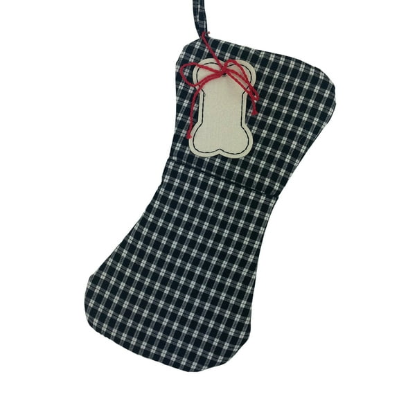 GiftsForYouNow Black Plaid Dog Christmas Stocking with Bone Decoration Pet Holiday Fireplace Stocking