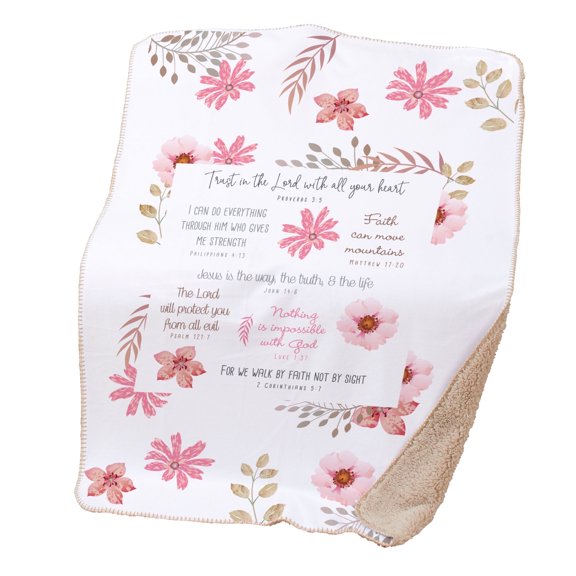 Christian Scripture Blanket for Women, Floral Bible Verse Throw, Cozy Sherpa