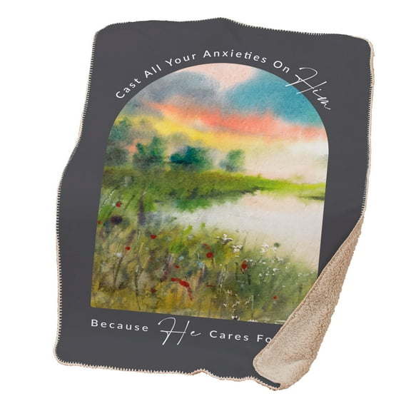 Christian Sherpa Blanket, Bible Verse Throw, Your Anxieties, 1 Peter 5:7