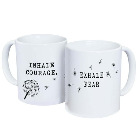 GiftsForYouNow Inspirational Mug – “Inhale Courage, Exhale Fear” Dandelion Design