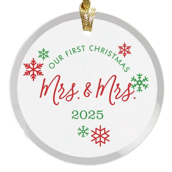 2025 Our First Christmas Mrs & Mrs Wedding Gift Round Disc Ornament