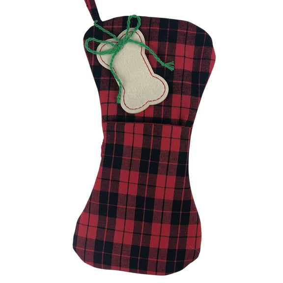 GiftsForYouNow Red Plaid Dog Christmas Stocking with Bone Decoration Rustic Pet Holiday Stocking