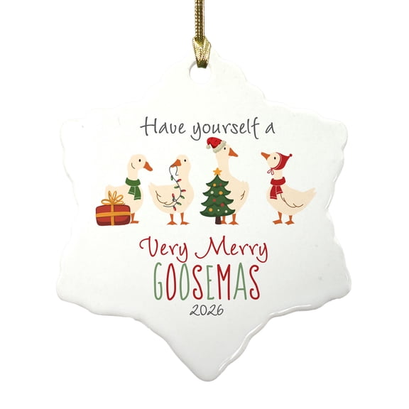 2026 GiftsForYouNowVery Merry Goosemas Ceramic Goose Family Christmas Design Funny Farmhouse Holiday Gift Snowflake Ornament