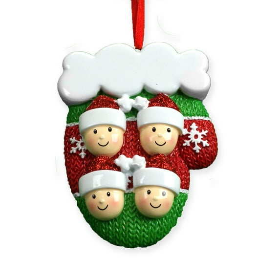 Mitten Family With Faces Family Of 4 Resin Ornament