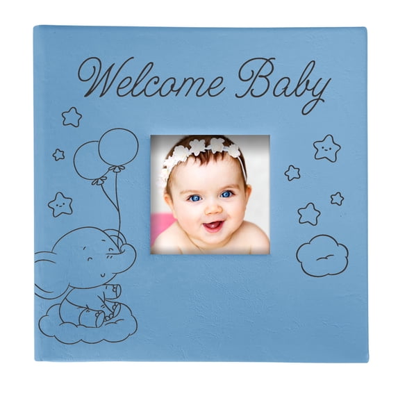 Giftsforyounow Personalized Elephant Leatherette New Baby Blue Photo Album Baby Boy Keepsake