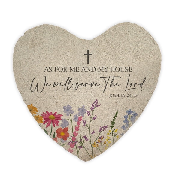 Giftsforyounow Personalized Joshua 24:15 Bible Verse Flat Heart Garden Stone Christian Outdoor Memorial Gift