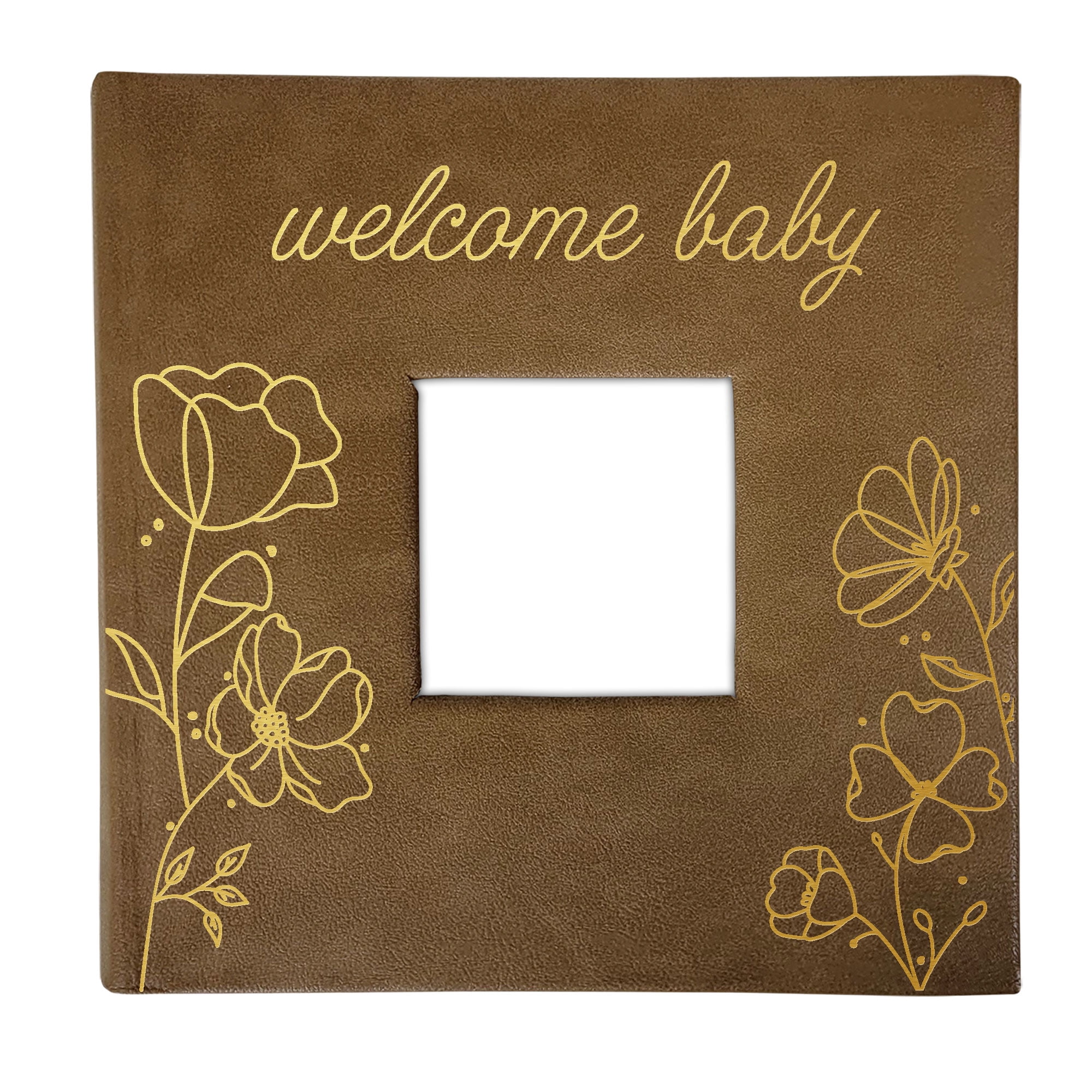 Giftsforyounow Personalized Welcome Baby Floral Print Brown Leatherette Photo Album Newborn Gift