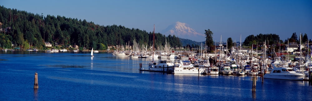 Gig Harbor with Mt Rainier in the background Pierce County Washington State USA Canvas Art - Panoramic Images (36 x 12)