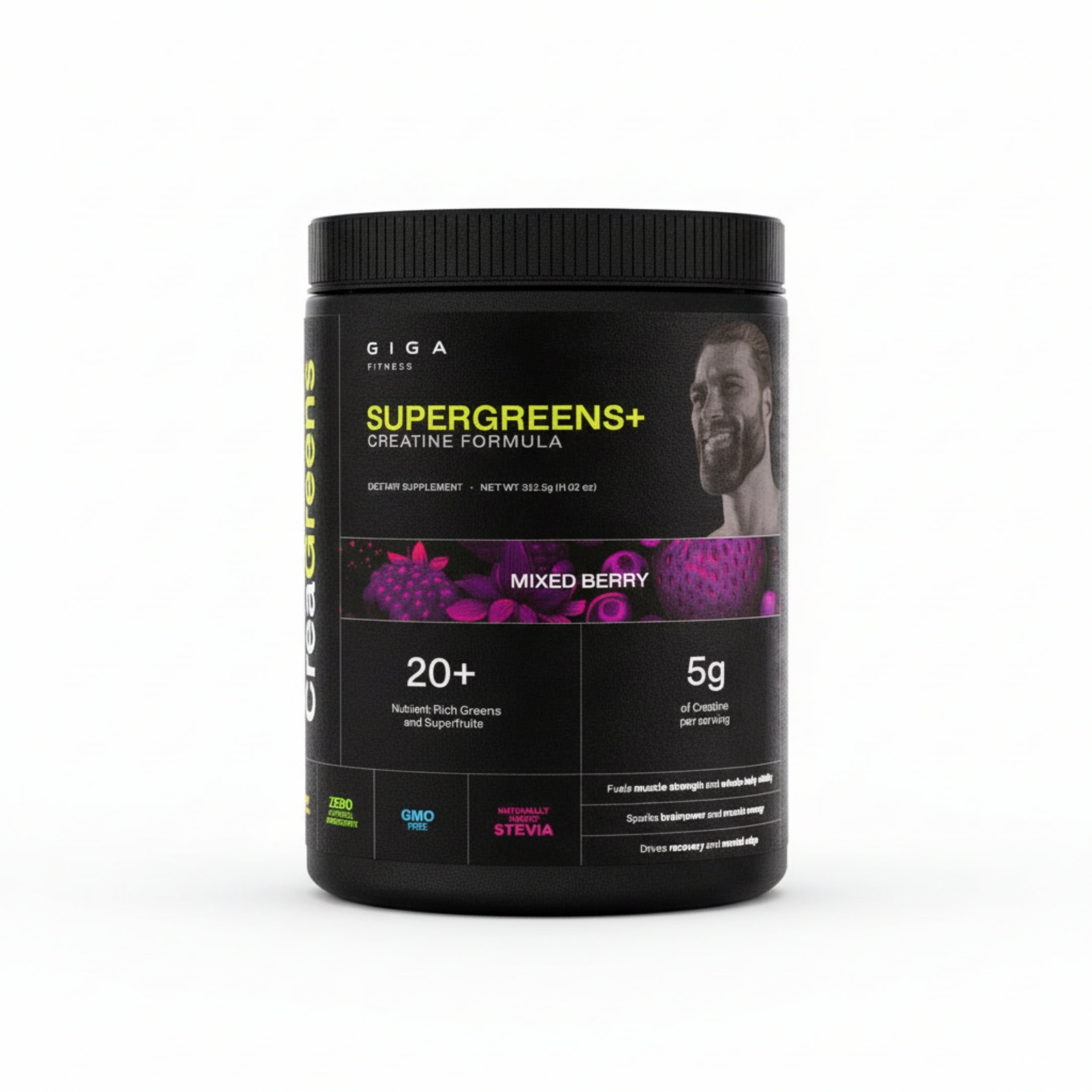 Giga Fitness CreaGreens, Creatine Monohydrate + Superfood Greens Powder, Mixed Berry, 35 Servings