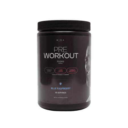 Giga Fitness Pre-Workout Powder, Energy & Focus with Alpha GPC, Blue Raspberry, 30 Servings