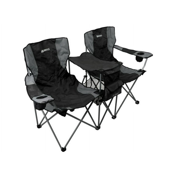 GigaTent Double Outdoor Chairs 2 Side by Side Folding Quad Camping Seats, Black