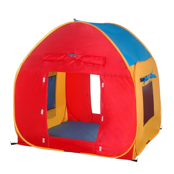 GigaTent House Mesh Windows Roll-Up Doors Easy Set Up Polyester Play Tent, Multi-color