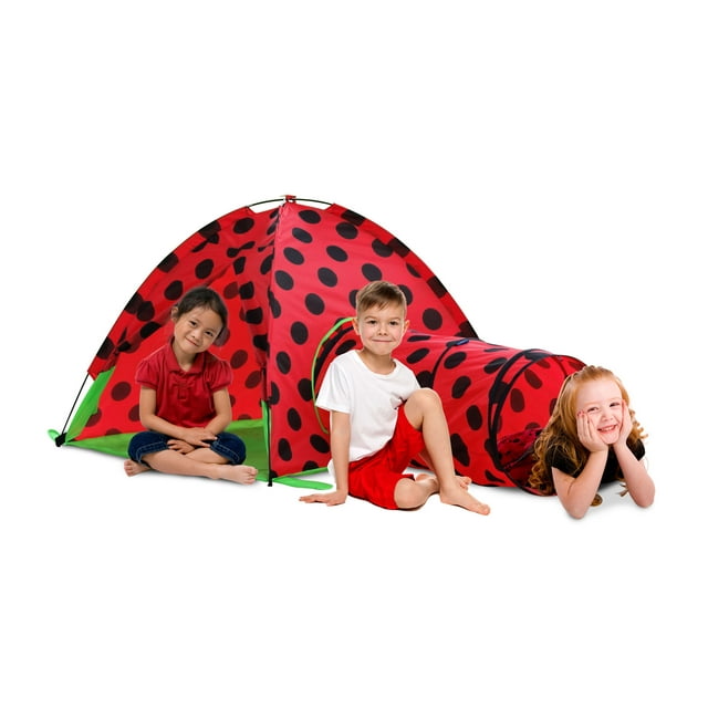 GigaTent Lady Bug Attachable Play Tunnel Fiberglass Poles Polyester Play Tent, Multi-color