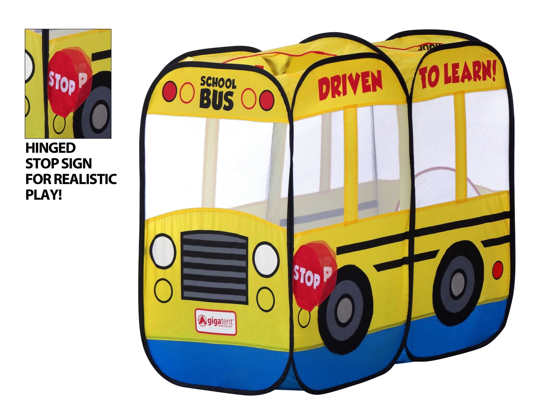 GigaTent School Bus Pop Up Play Tent Mesh Windows & Opening Flap Entrance