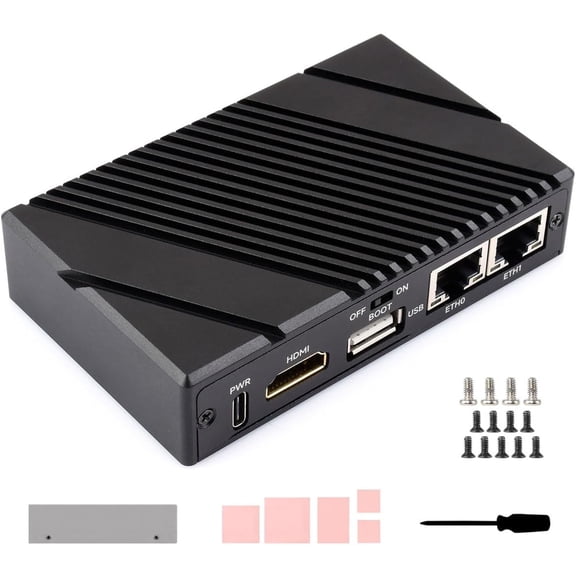 Gigabit / 2.5G Dual Ethernet Mini-Computer (B), Compatible with Pi CM5, Dual RJ45 Ethernet Ports, Supports 4K Display Output and Dual MIPI Interfaces, Onboard 40Pin GPIO Header