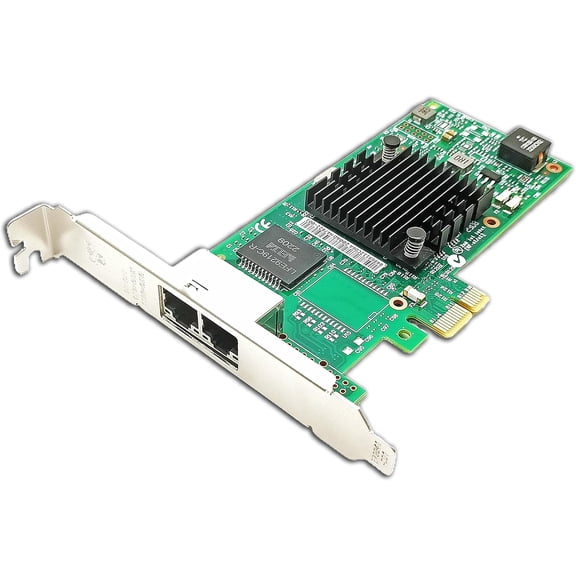 Gigabit Dual Ethernet Server PCIe2.0 x1,1Gb Network Card(NIC) with 2X RJ45 Ports Compatible with Intel LAN Adapter I350T2V2BLK Support Windows 10/Windows Server 2016/Linux/VMware