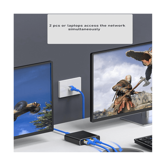 Gigabit Ethernet Splitter 1 in 2 Out, 1000Mbps- LAN/Internet Cable Splitter - Cat5/6/7 Splitte, RJ45 Network Extension
