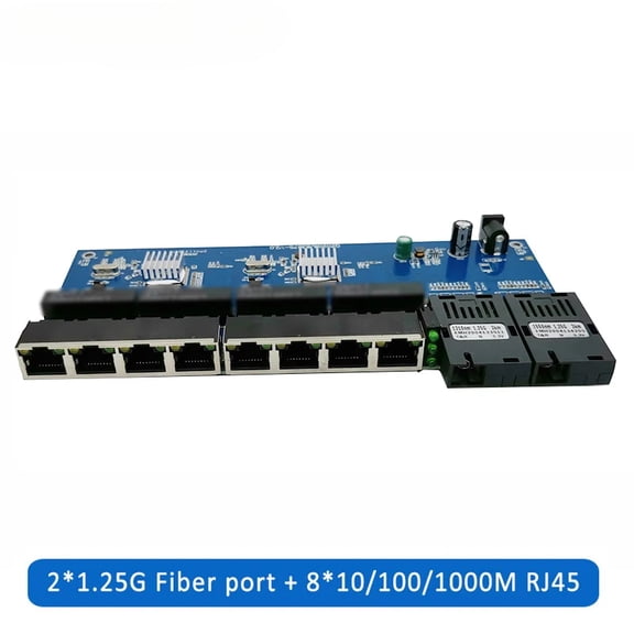 Gigabit Ethernet switch Fiber Optical Media Converter PCBA 8 RJ45 UTP and 2 SC fiber Port 10/100/1000M Board PCB