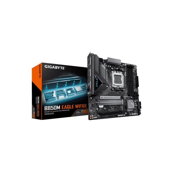 GIGABYTE B850M EAGLE WIFI6E AMD AM5 Motherboard, M-ATX, DDR5, 2x M.2, PCIe 5.0, USB-C, USB 3.2 Gen 2, WIFI6E, 2.5GbE LAN, EZ-Latch, Wi-Fi EZ-Plug