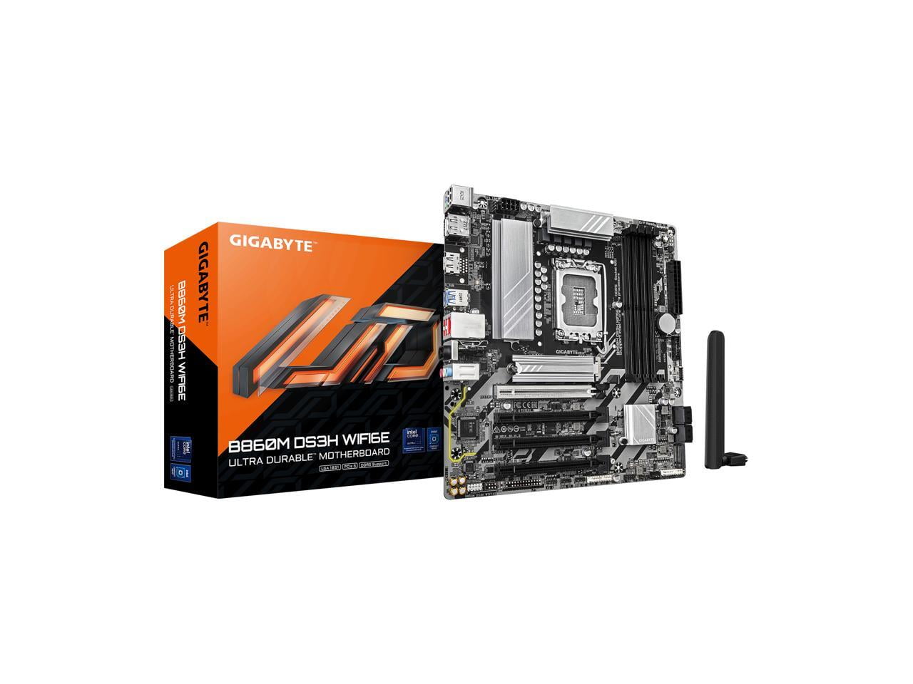 GIGABYTE B860M DS3H WIFI6E Intel Core Ultra (Series 2) LGA 1851 Motherboard, mATX, DDR5, 2x M.2, PCIe 5.0, USB-C, WIFI6E, 2.5GbE LAN, EZ-Latch
