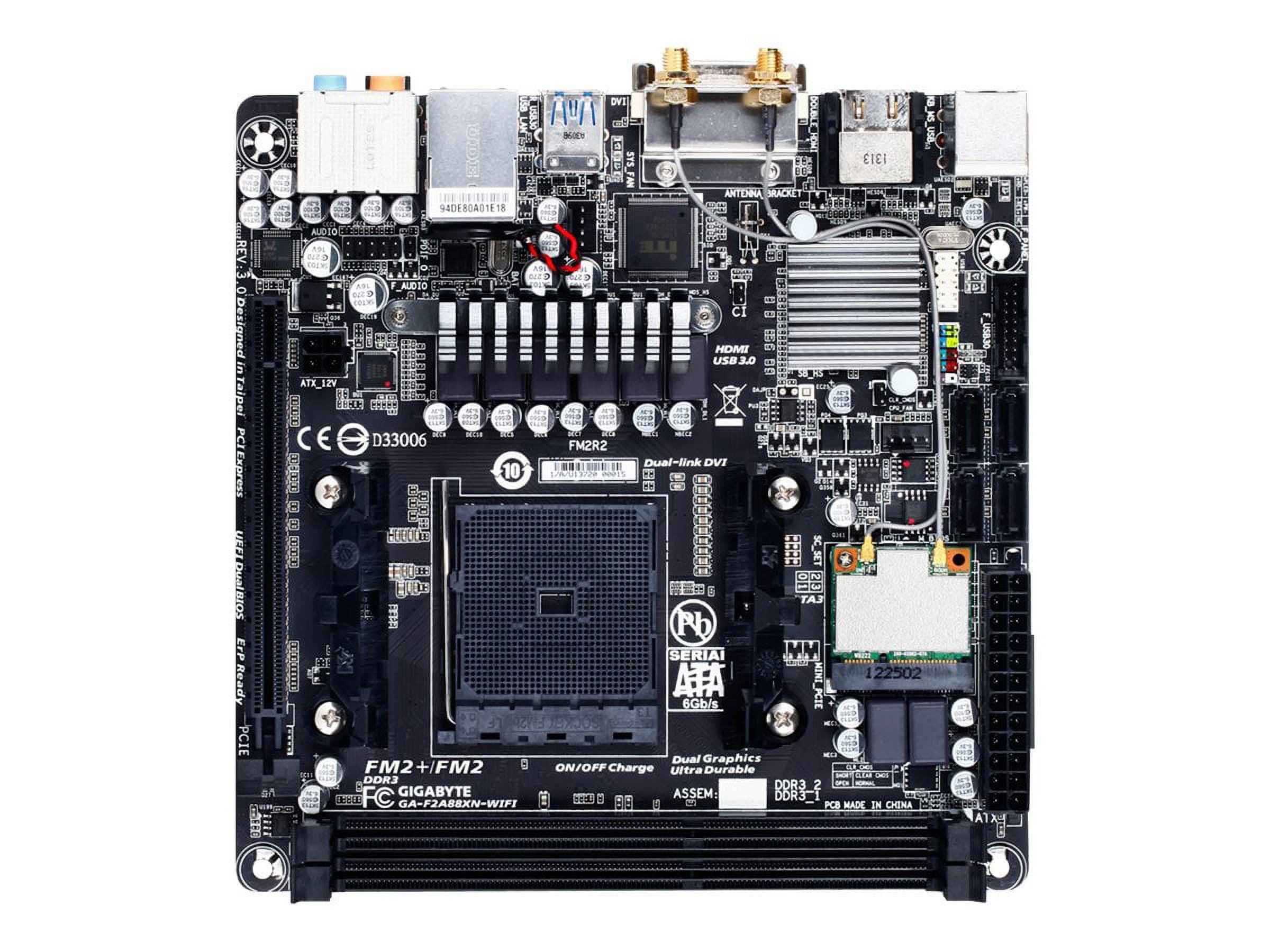Gigabyte GA-F2A88XN-WIFI - 3.0 - motherboard - mini ITX - Socket FM2+ - AMD A88X Chipset - USB 3.0 - Bluetooth, Gigabit LAN, Wi-Fi - onboard graphics (CPU required) - HD Audio (8-channel)