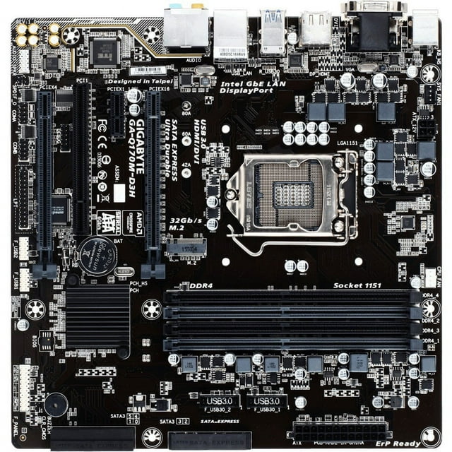 Gigabyte Ultra Durable GA-Q170M-D3H Desktop Motherboard, Intel Q170 Chipset, Socket H4 LGA-1151, Micro ATX