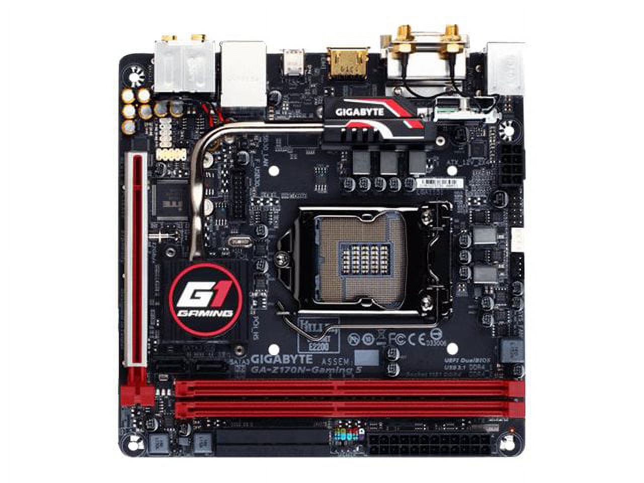 Gigabyte GA-Z170N-Gaming 5 - 1.0 - motherboard - mini ITX - LGA1151 Socket - Z170 Chipset - USB 3.0, USB 3.1, USB-C - Bluetooth, Gigabit LAN, Wi-Fi - onboard graphics (CPU required) - HD Audio (8-channel) - image 1 of 3
