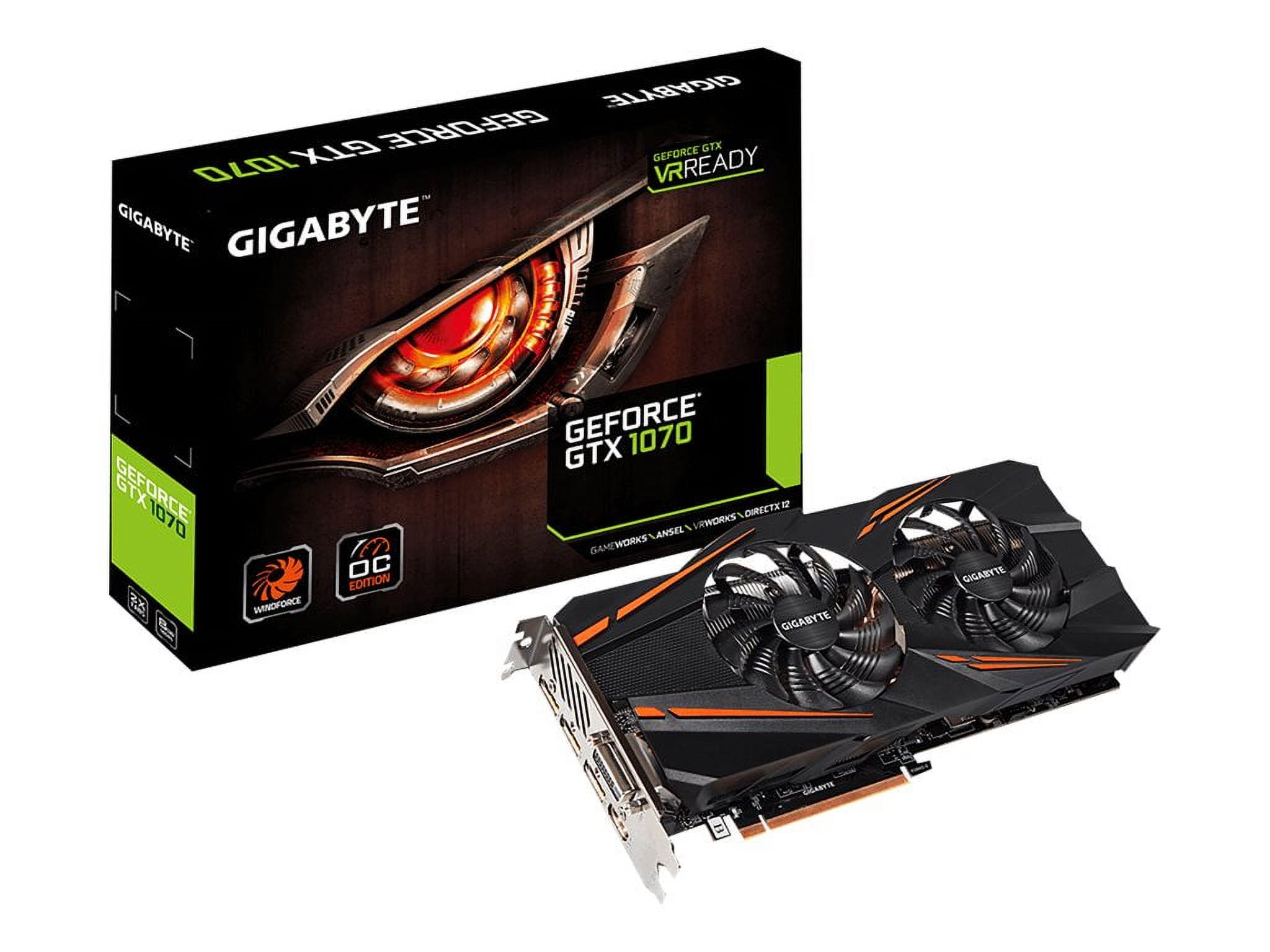Gigabyte GeForce GTX 1070 WINDFORCE OC - Graphics card - GF GTX 1070 - 8 GB GDDR5 - PCIe 3.0 x16 - DVI, HDMI, 3 x DisplayPort - image 1 of 4