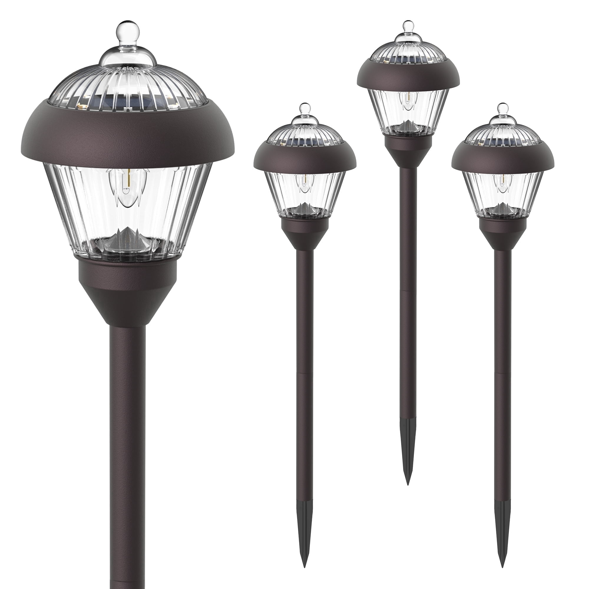 FKHouse Solar Pathway Lights, 4 Pack Bronze Metal Outdoor Garden Lights with 2 LED Bulbs, Waterproof Landscape Lighting for Driveway, Yard, Walkway