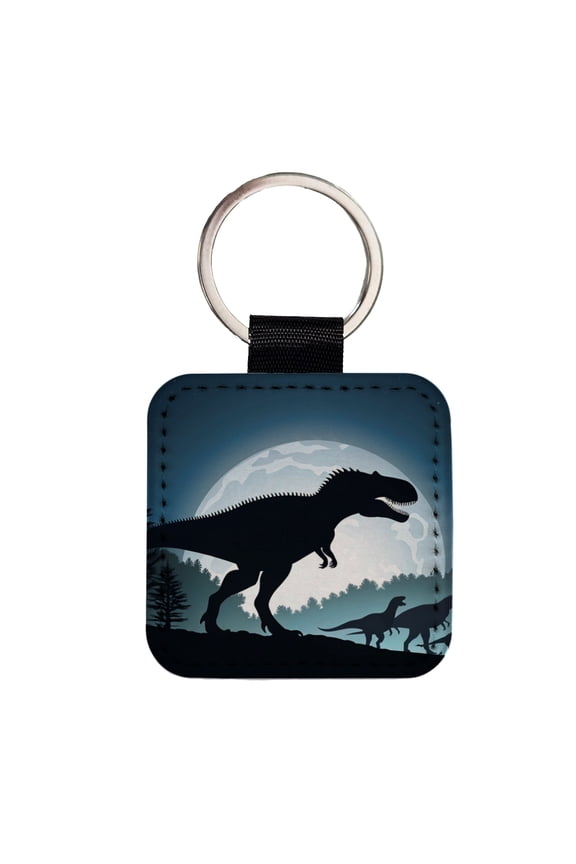 Giganotosaurus Silhouettes Dinosaurs Faux Leather Square Keychain