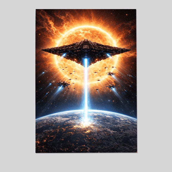 Gigantic Alien Mothership Firing Energy Beam Toward Earth | Sci-Fi Space Poster Full Size 24''x36'' The Golden Shop