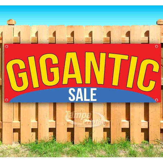 Gigantic Sale Curved Yellow On Red 13 oz Vinyl Banner With Metal Grommets