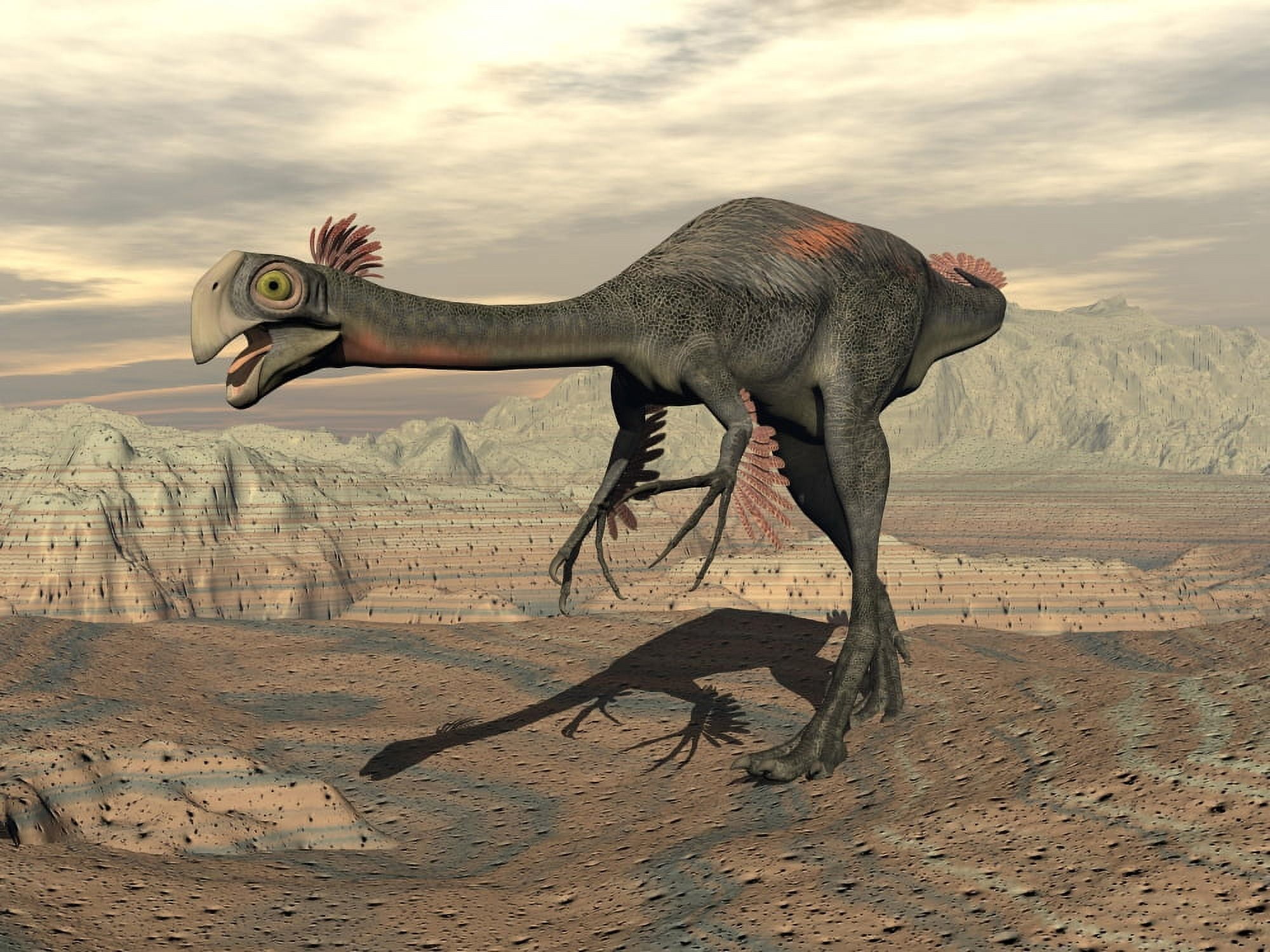 Gigantoraptor dinosaur walking on rocky terrain Canvas Art - Elena DuvernayStocktrek Images (17 x 13)