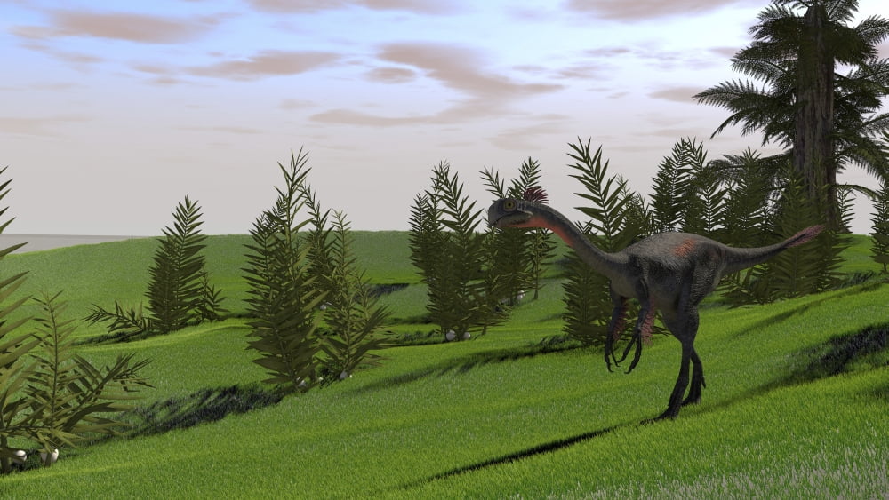 Gigantoraptor in a grassy field Canvas Art - Kostyantyn IvanyshenStocktrek Images (38 x 22)