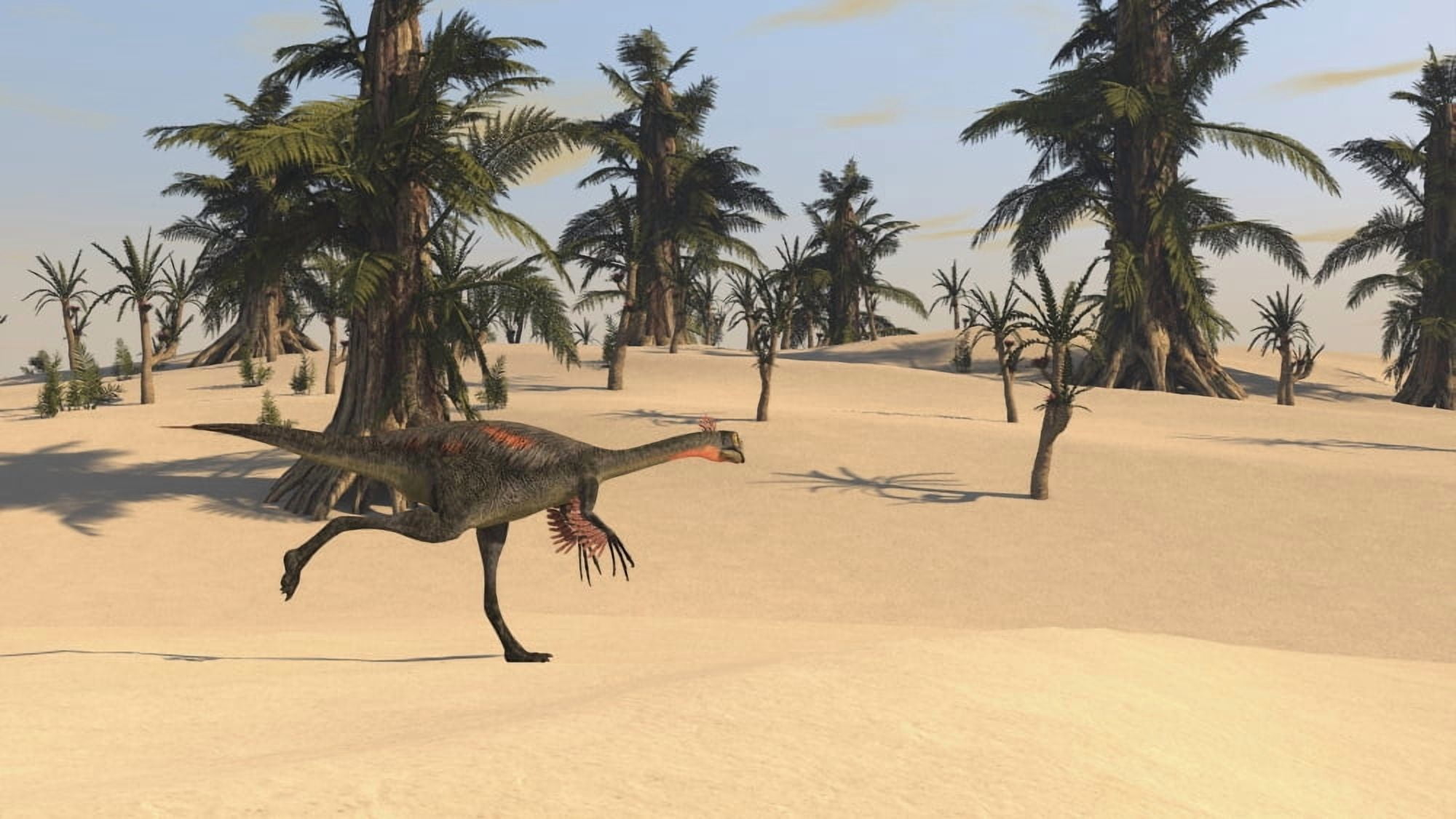 Gigantoraptor running across a prehistoric landscape Canvas Art - Kostyantyn IvanyshenStocktrek Images (38 x 22)