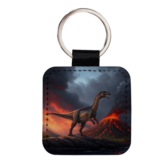 Gigantosaurus Volcano Dinosaur Sauropod Faux Leather Square Keychain
