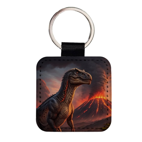 Gigantosaurus Volcano Erupting Dinosaur Faux Leather Square Keychain