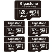 Gigastone 128GB Micro SDXC Card, 4K UHD Video, A1 Class 10, Surveillance Security Cam Action Camera Drone Professional, Dash Cams, 5 Pack (5x128GB)