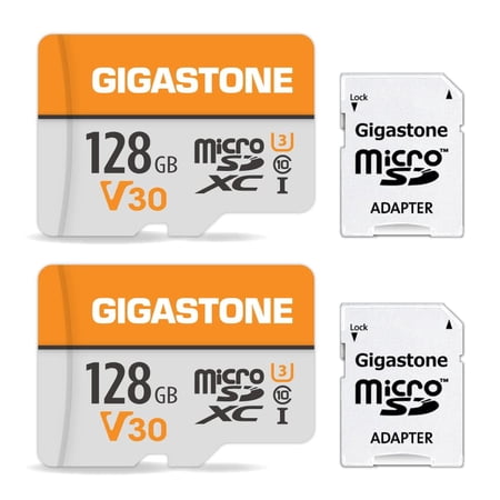 GIGASTONE 128GB Micro SD Card 2-Pack, A1 V30 4K Video Recording, Compatible with Security Camera, Dash cam, Drone, 95MB/s MicroSDXC Memory Card UHS-I Class 10, with 2 SD Adapter