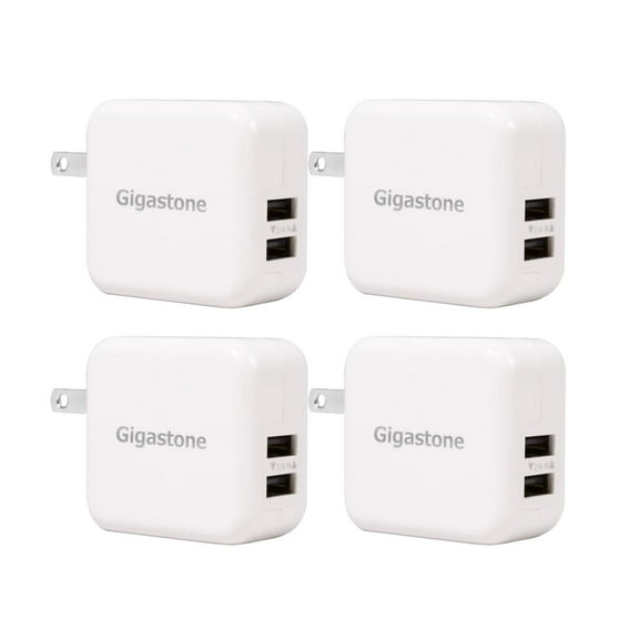 Gigastone 15.5W Dual USB-A Adapter, Travel Wall Adapter for iPhone - White, 4 pack
