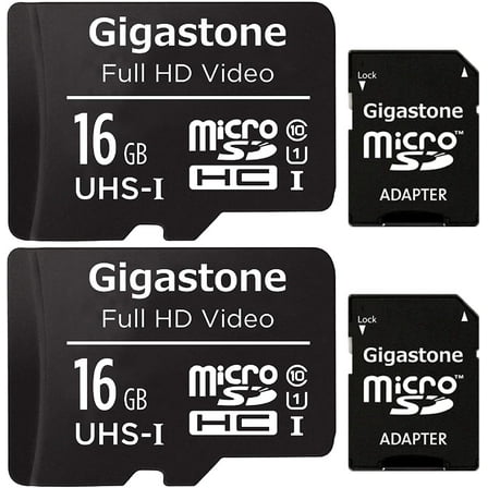 Gigastone 16GB 2-Pack Micro SD Card, FHD Video, Surveillance Security Cam Action Camera Drone, 85MB/s Micro SDHC UHS-I U1 Class 10 - GS-2IN1600X16GBX2-B
