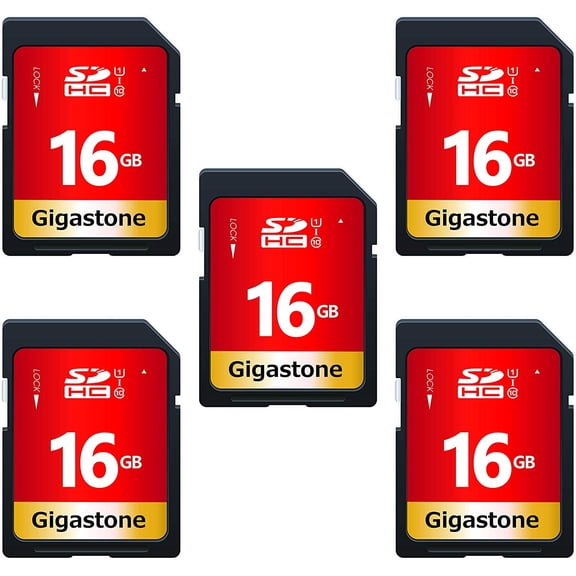 Gigastone 16GB SDHC Card Class 10 UHS-I U1 Up to 80MB/s Memory Card, 5 pack (5x16GB) GS-SDHC80U1-16GBX5-B