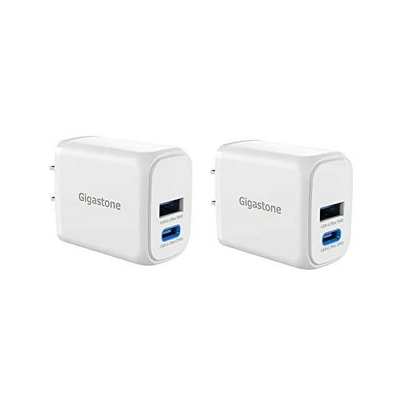 Gigastone 20W USB C US A Dual Port Wall Charger [2 Pack] Travel Charging Block Fast Charging Power Brick, Compatible with iPhone 15/14/13/12/11/X/8, Samsung Galaxy Note-PD-6202W-2