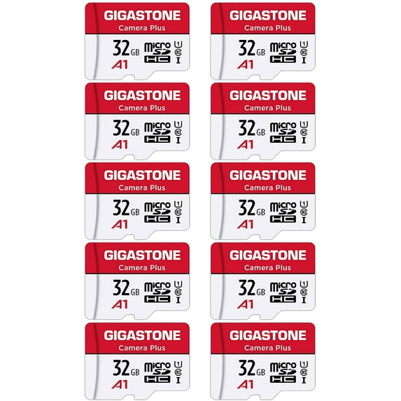 Gigastone 32GB Camera Plus MicroSDHC memory Card 90MB/s, Full HD Video, U1 Class 10 compatible with Nintendo Switch Dash Cams GoPro Camera Samsung Canon Nikon Drone, 10 pack (10x32GB)