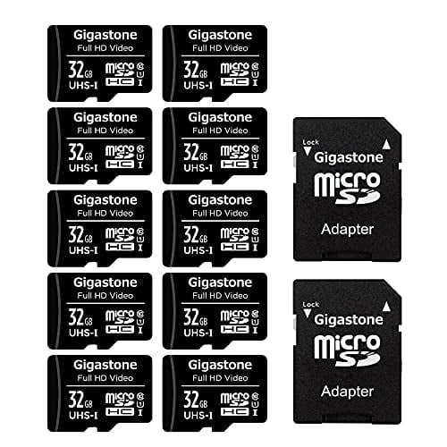 Gigastone 32GB Micro SD Card, FHD Video UHS-I U1 Class 10, for Surveillance, Security, Action Cameras, Drone, Dash Cams, 10 Pack (10x32GB)